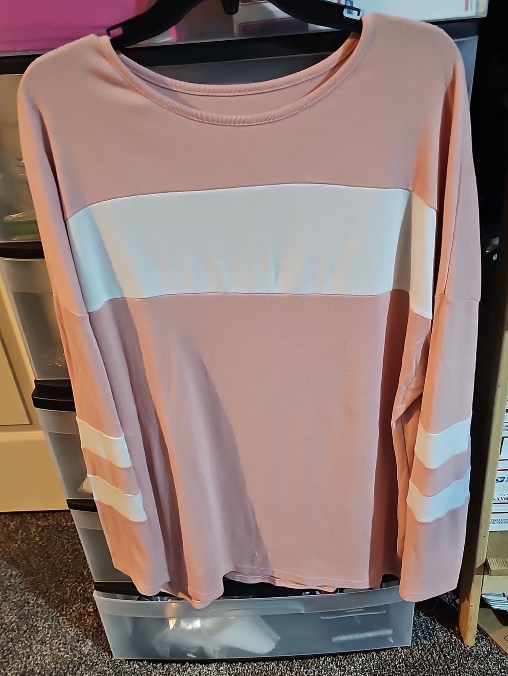 Women's Light Pink and White Stripe Long Sleeve Tee